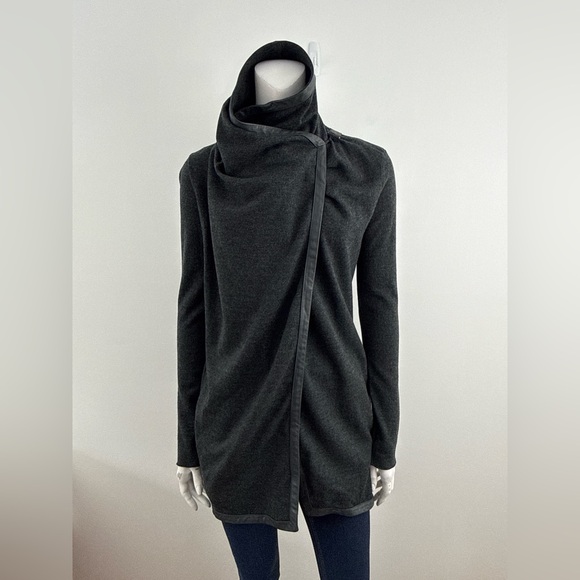 Helmut Lang Charcoal Gray Draped wool and leather jacket size S - Picture 3 of 10